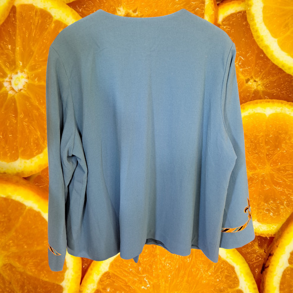 New Bob Mackie Blue with‎ Gold Trim Button Up Blouse Size 2X